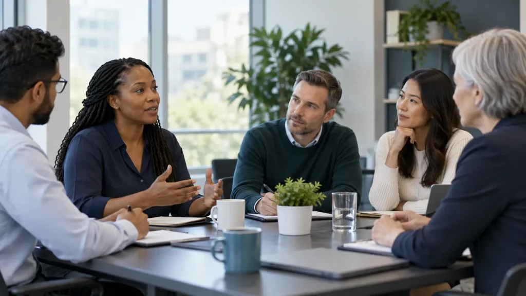 Employees taking part in workplace sexual harassment prevention training