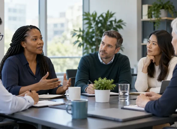 Employees taking part in workplace sexual harassment prevention training
