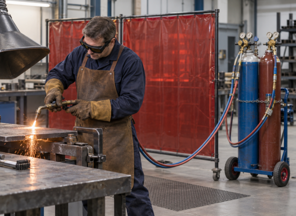 Oxy-fuel gas equipment safety awareness in a fabrication workshop